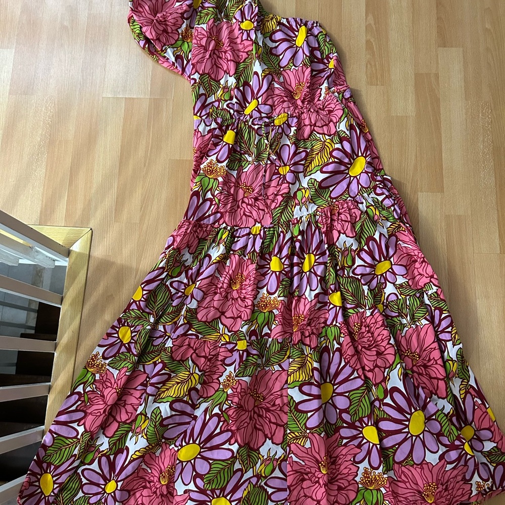 Pink and Purple Ruffled One Shoulder Sundress